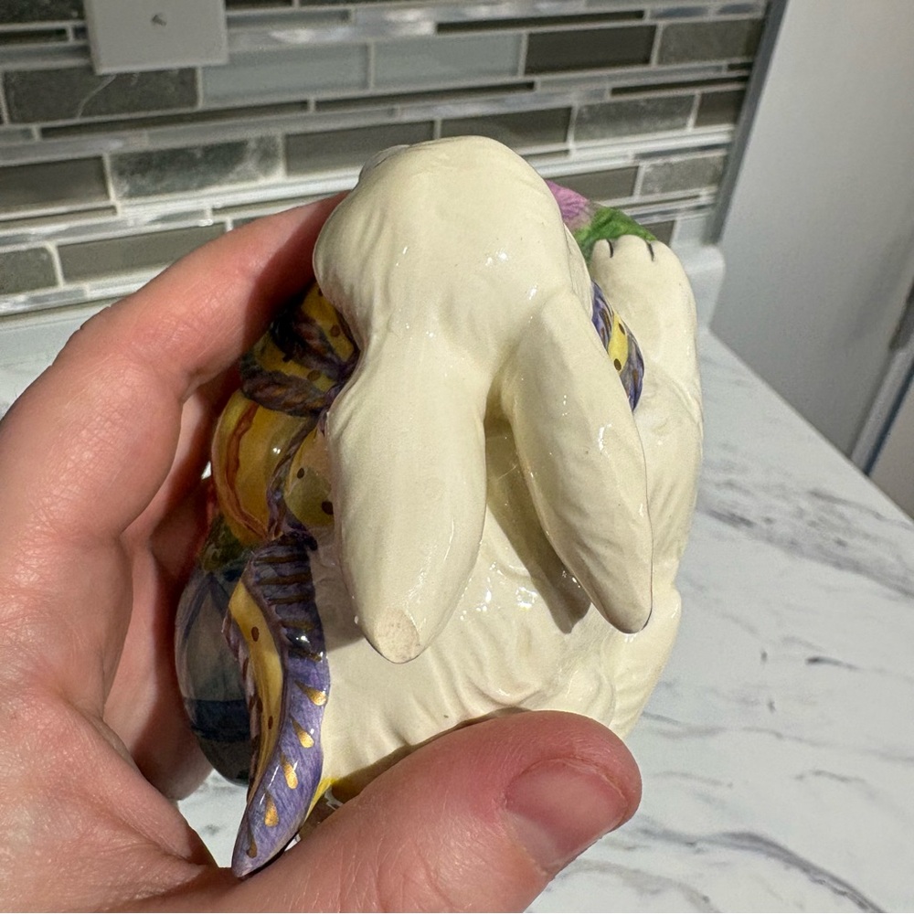 Vintage Easter Bunny candy dish lidded bunny with Easter eggs - Picture 7 of 9